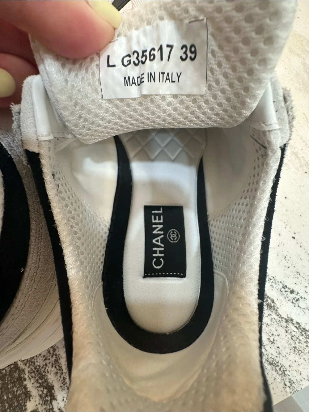 CHANEL White and Black Lace-Up Suede & Sneakers Size 39